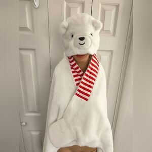 Wondershop Polar Bear Hooded Kids Blanket 40x50 Faux Fur Hand Pockets In Paws